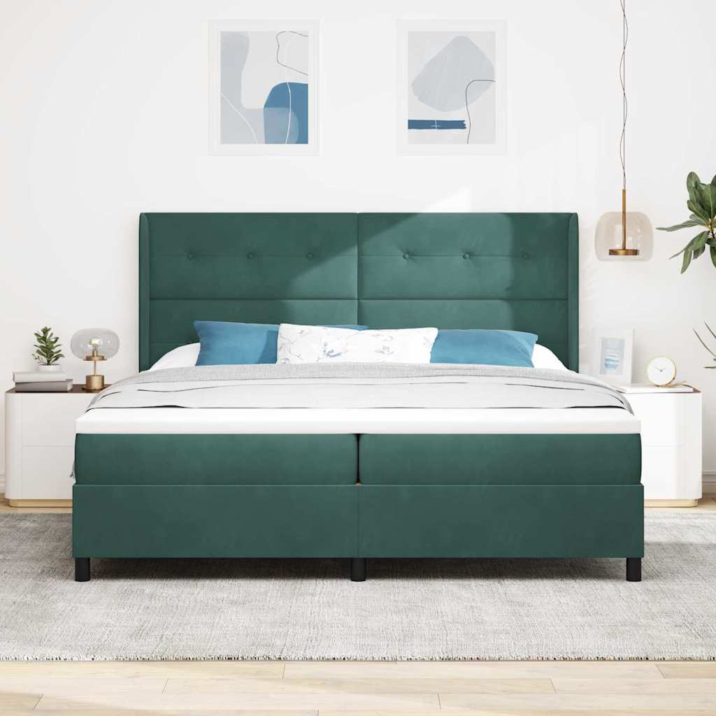 Krevet s opruga kutije Tamnozelena 200 x 200 cm Baršun