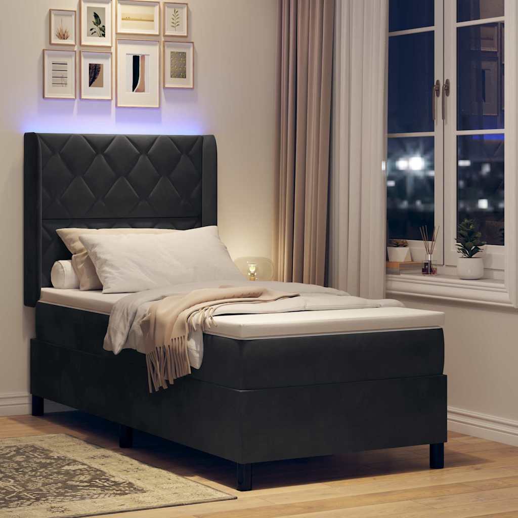Krevet s opruga kutije s LED trakama Crna 90 x 190 cm Baršun
