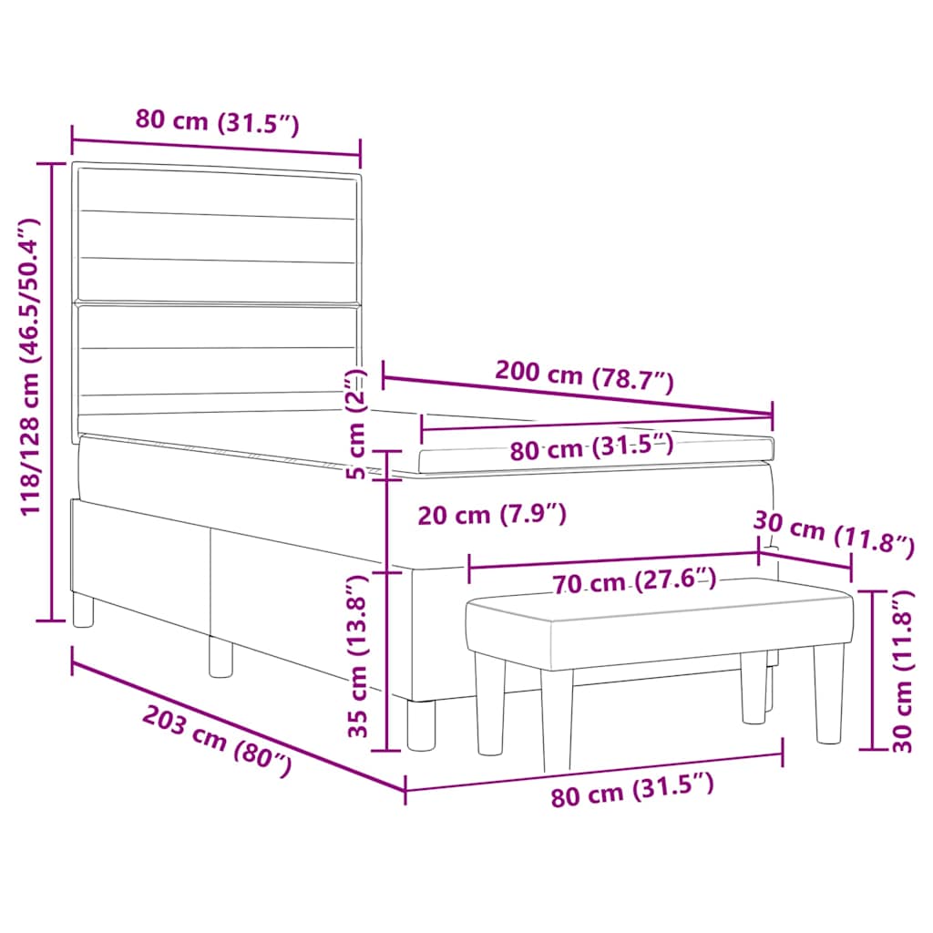 Krevet s opruga kutije Tamno siva 80 x 200 cm tkanina