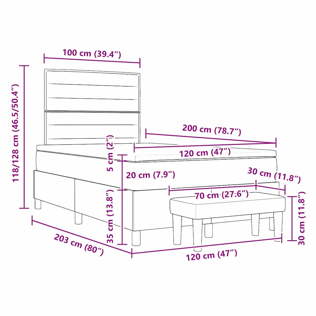 Krevet s opruga kutije s uzglavljem Krema 120 x 200 cm tkanina