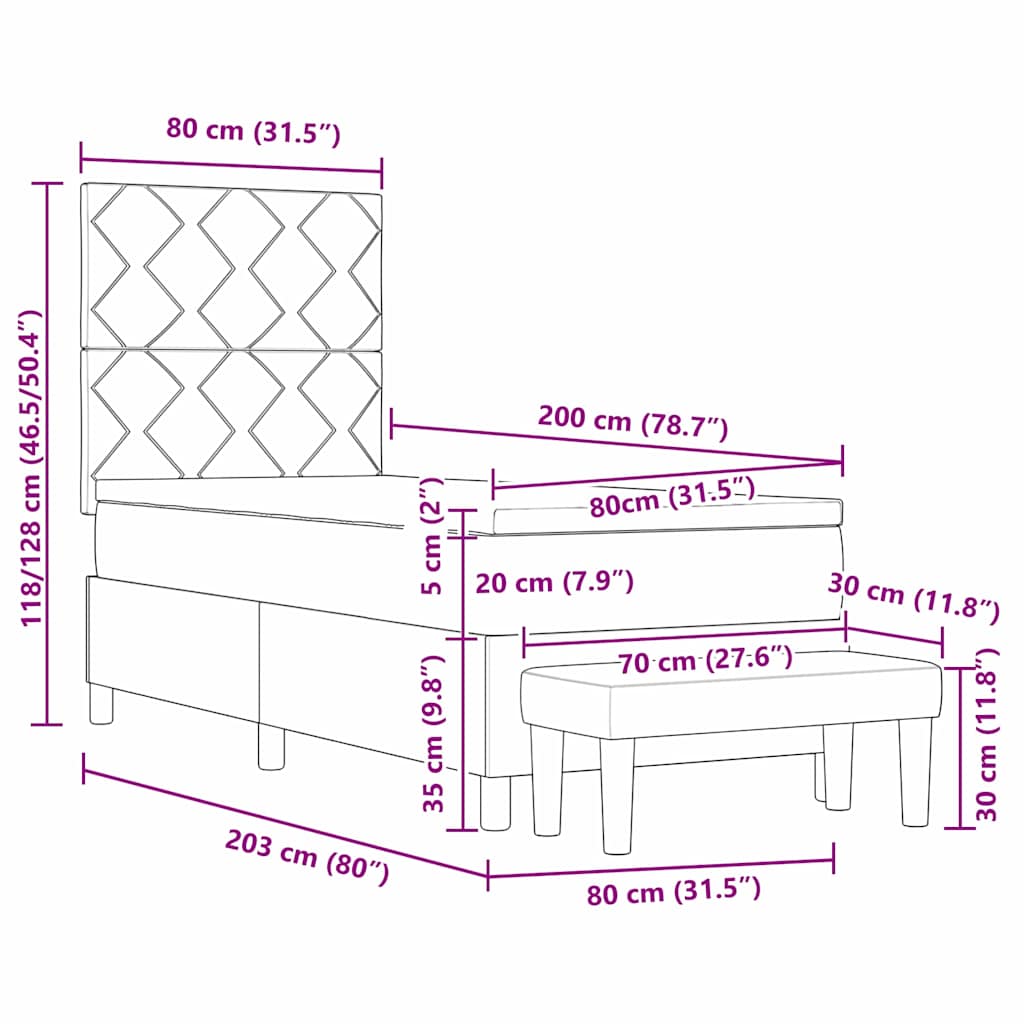 Krevet s opruga kutije s uzglavljem Krema 80 x 200 cm tkanina