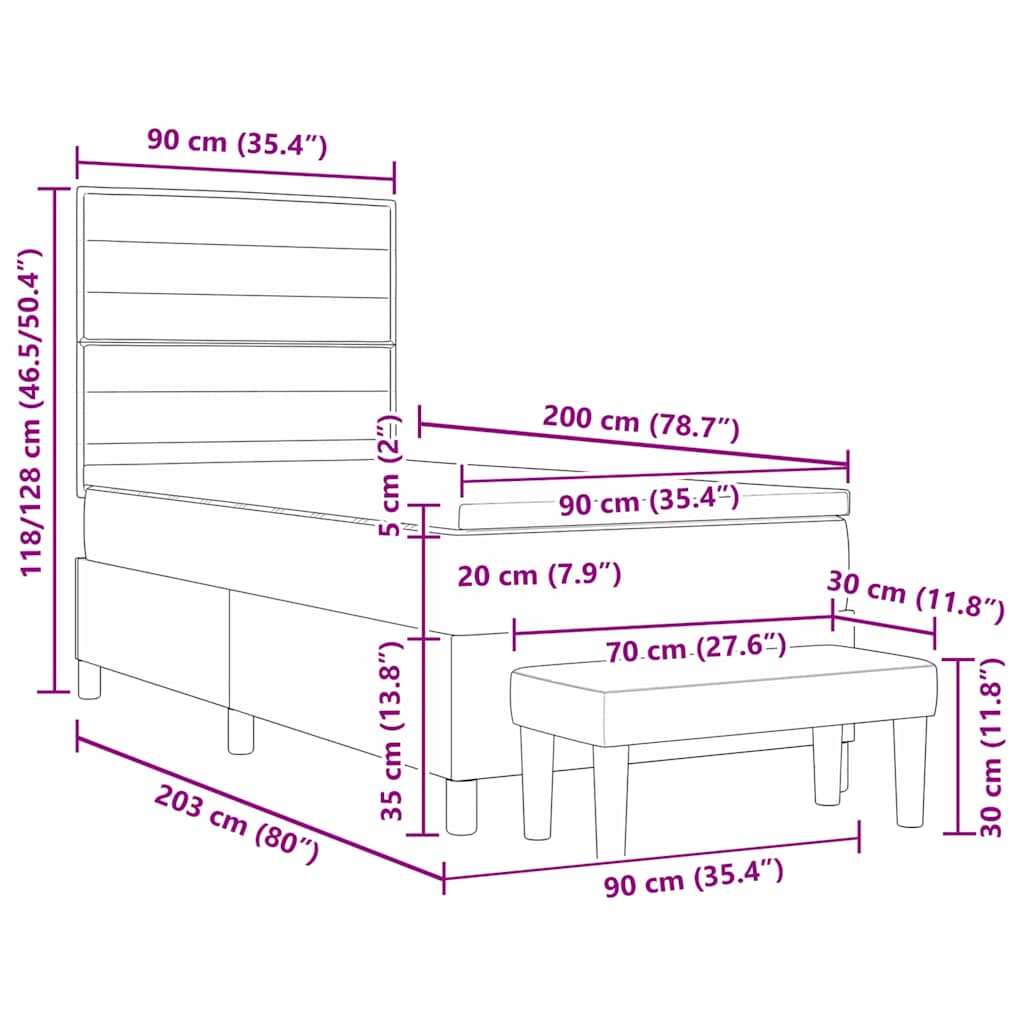 Krevet s opruga kutije Tamno smeđa 200 x 90 cm tkanina