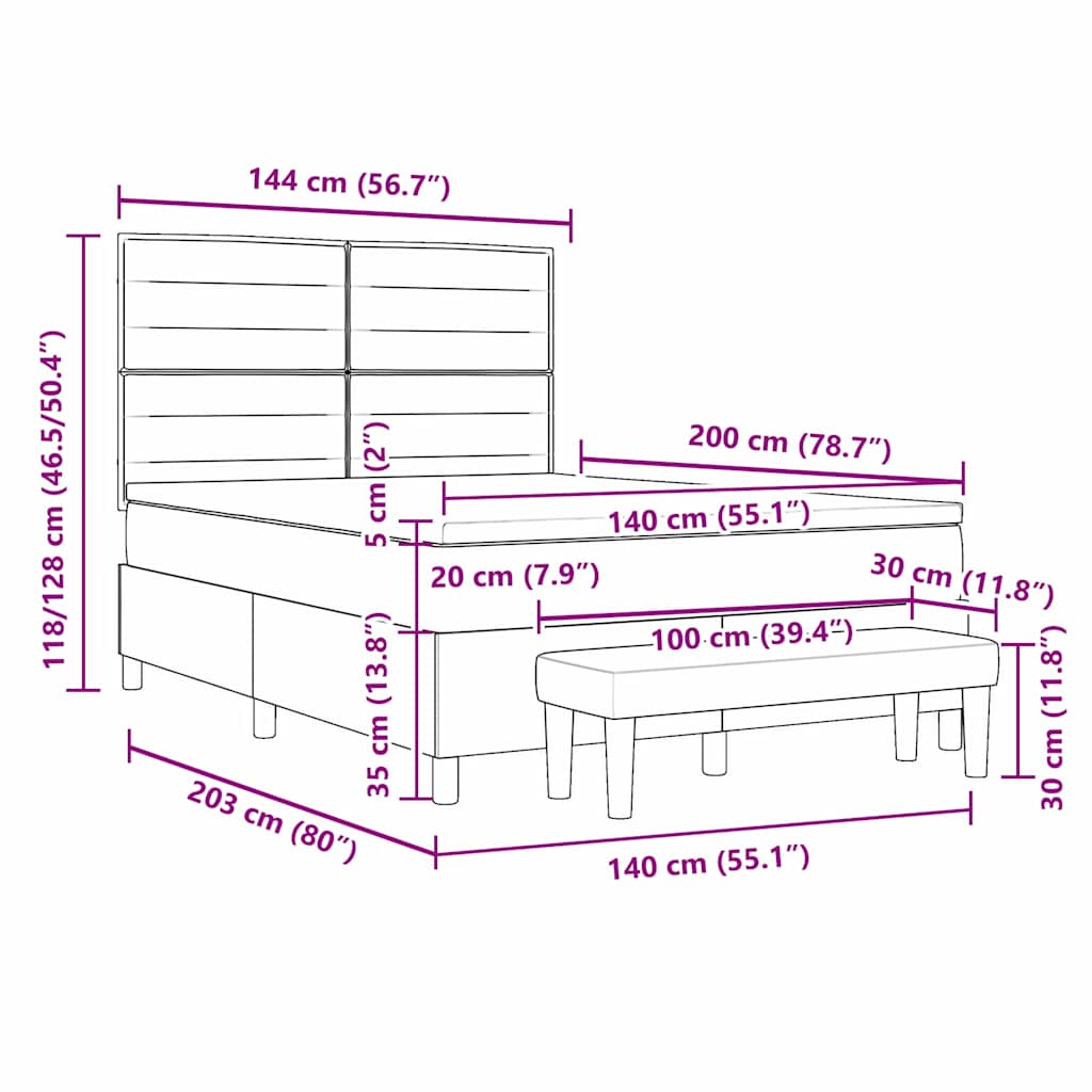 Krevet s opruga kutije s uzglavljem Krema 200 x 140 cm tkanina