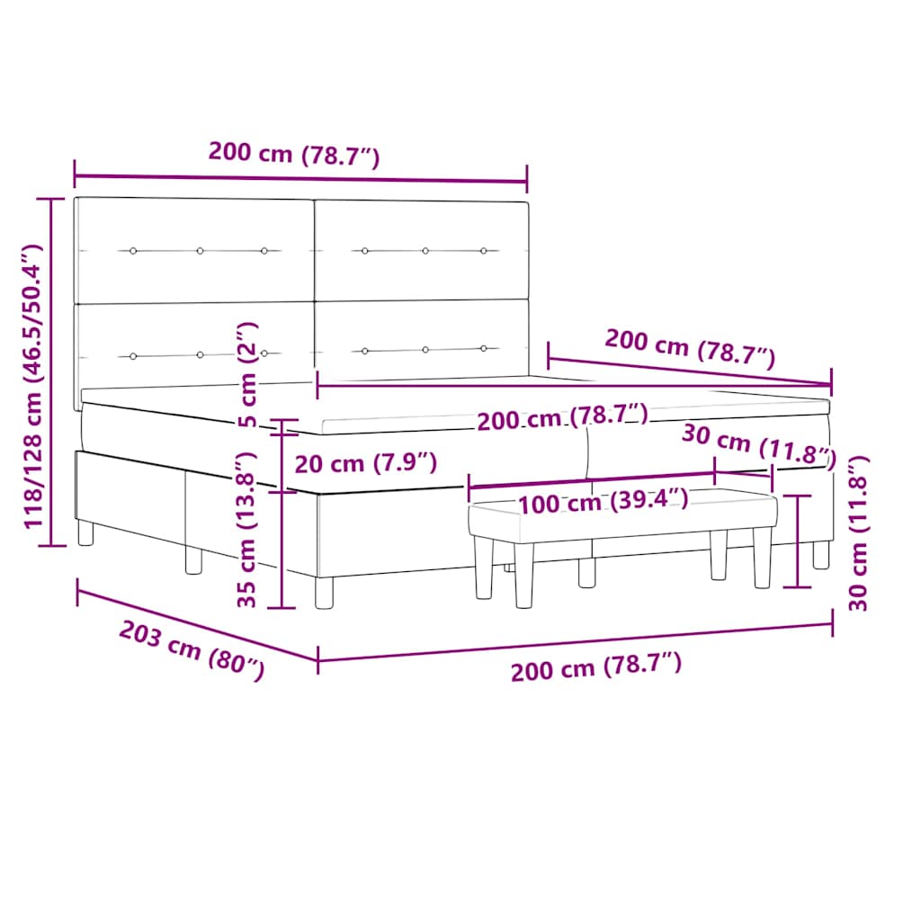 Krevet s opruga kutije s uzglavljem Crna 200 x 200 cm tkanina