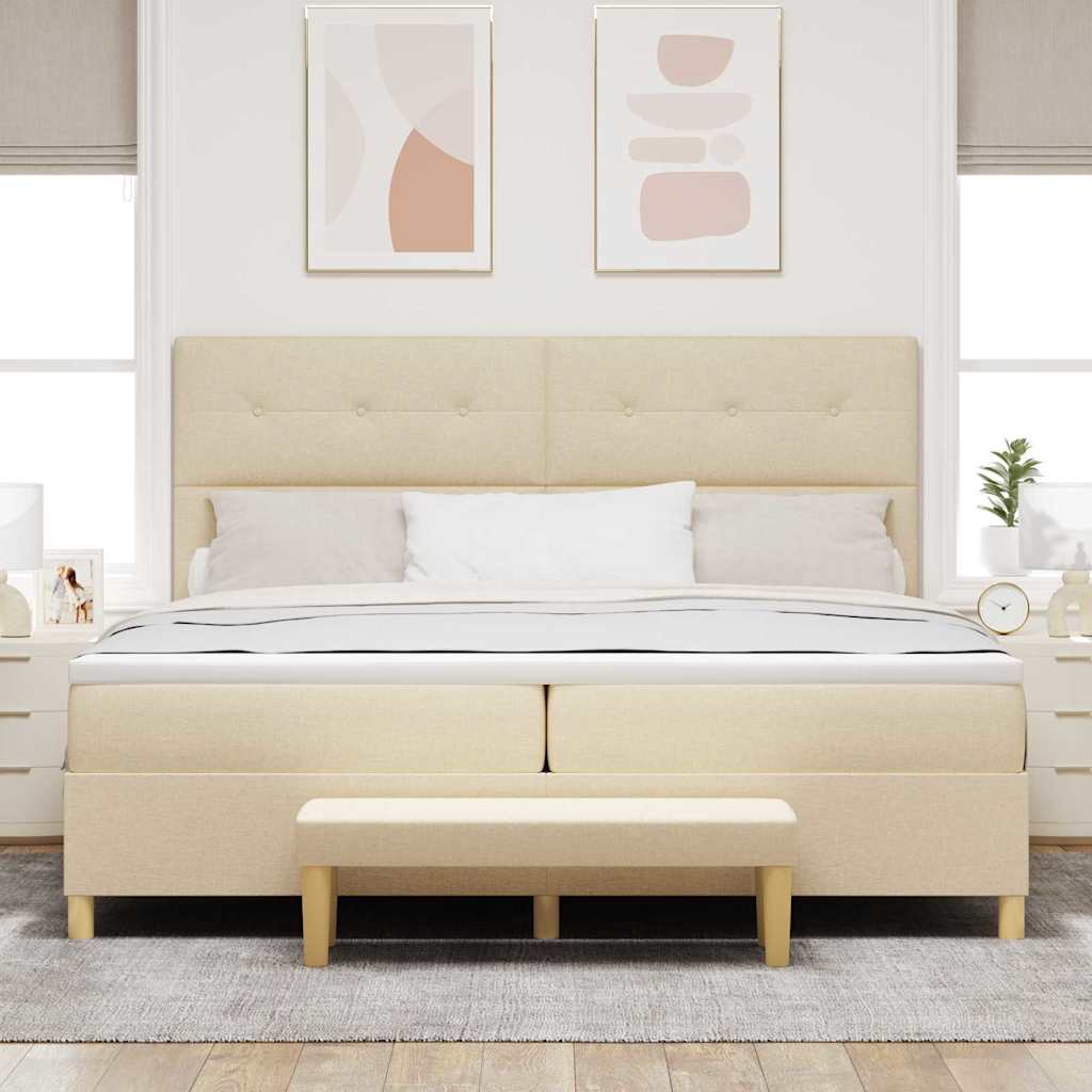 Krevet s opruga kutije s uzglavljem Krema 200 x 200 cm tkanina