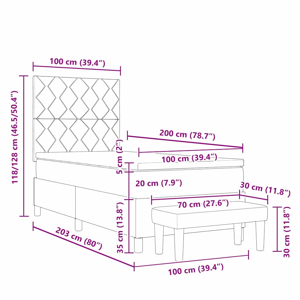 Krevet s opruga kutije Svjetlosiva 200 x 100 cm tkanina