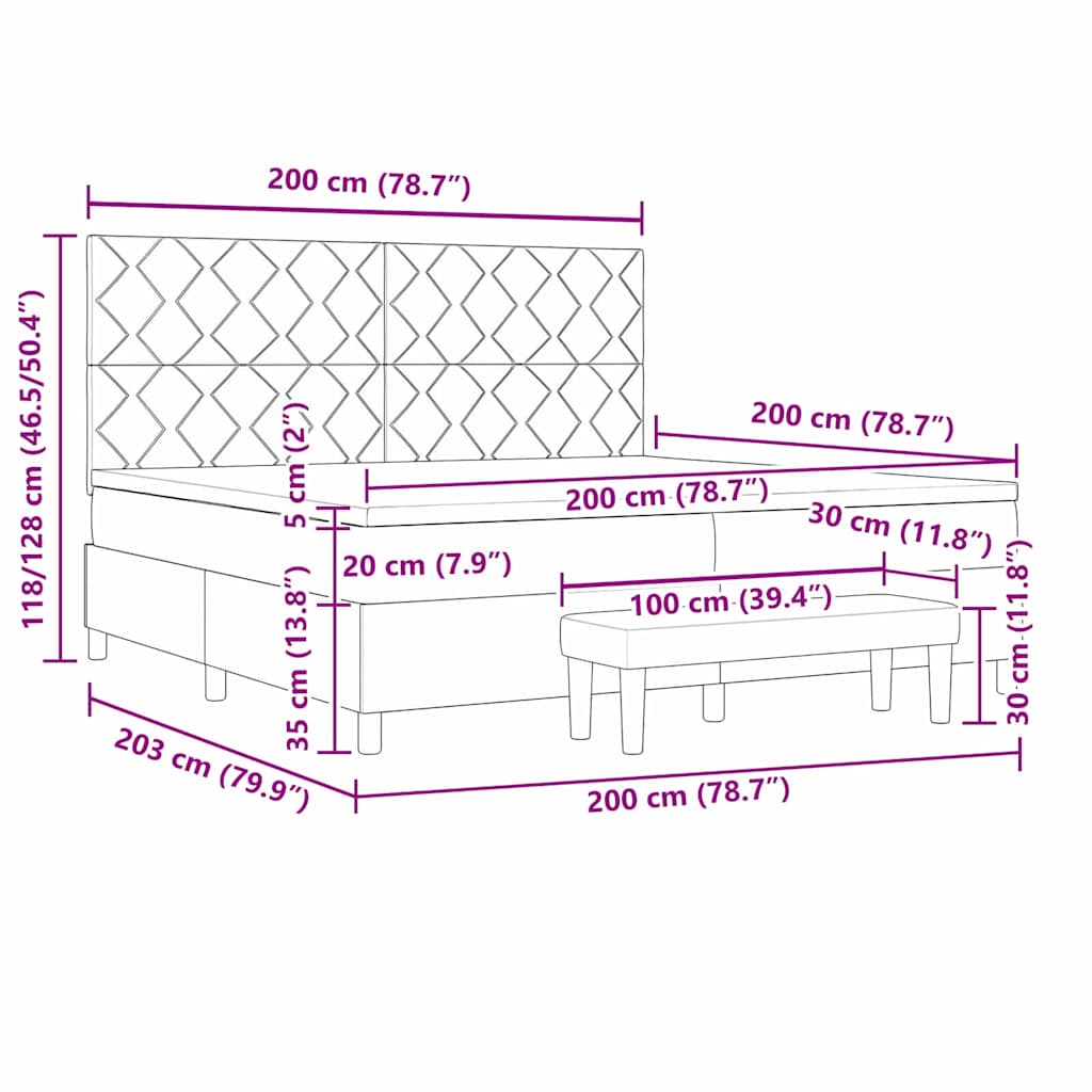 Krevet s opruga kutije s uzglavljem Plava 200 x 200 cm tkanina