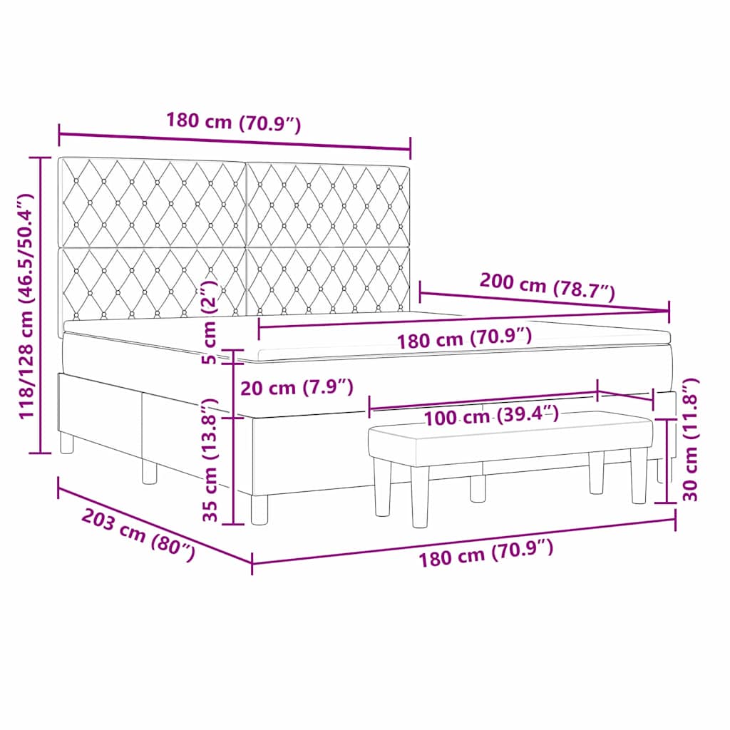 Krevet s opruga kutije Tamno siva 200 x 180 cm Baršun