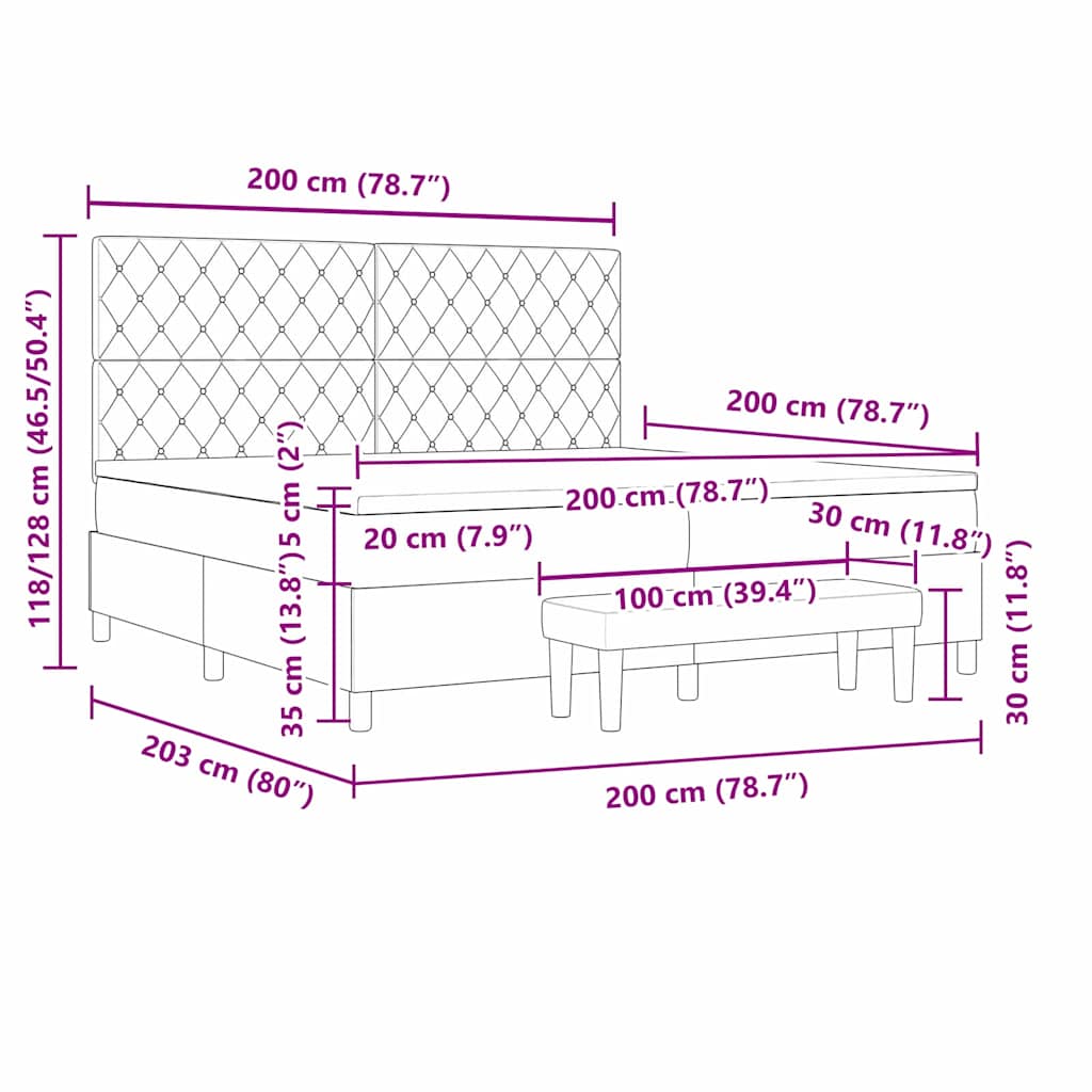 Krevet s opruga kutije Tamno siva 200 x 200 cm Baršun
