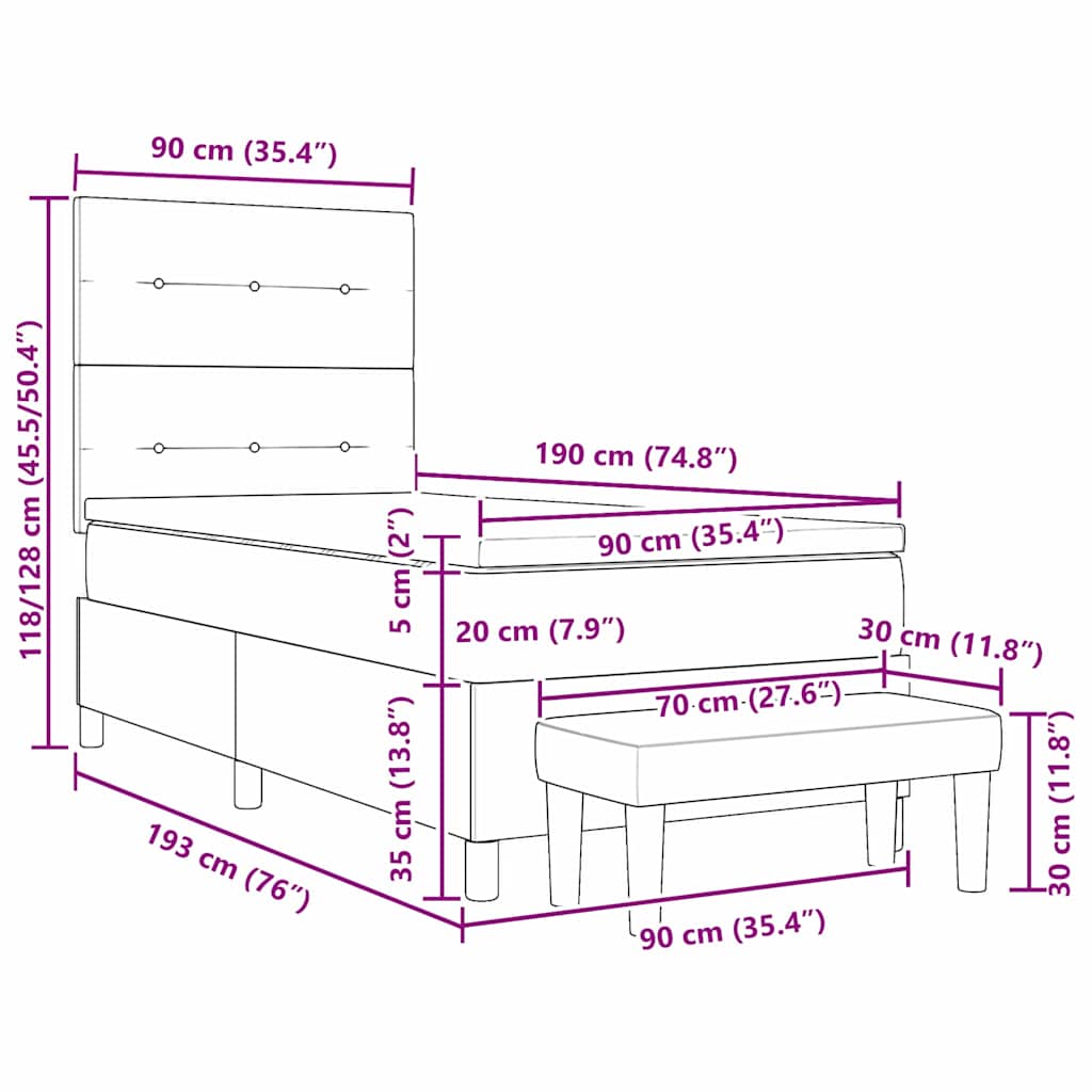 Krevet s opruga kutije Svjetlosiva 190 x 90 cm Baršun