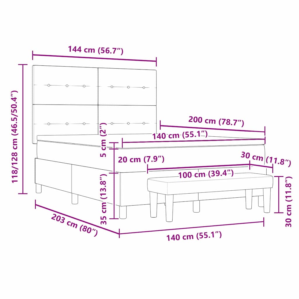 Krevet s opruga kutije Tamno siva 200 x 140 cm Baršun