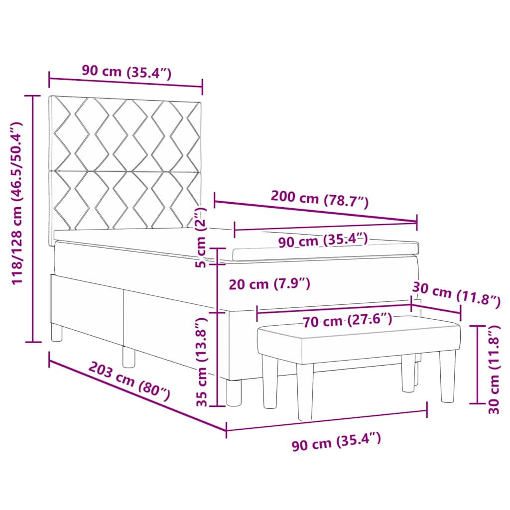 Krevet s opruga kutije Ružičasta 200 x 90 cm Baršun