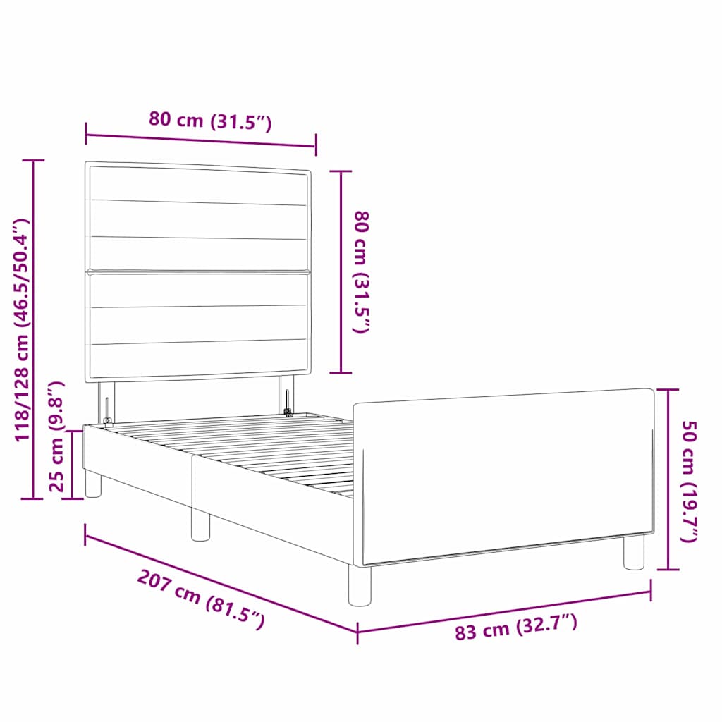 Krevetna konstrukcija s uzglavljem Crna 80 x 200 cm tkanina