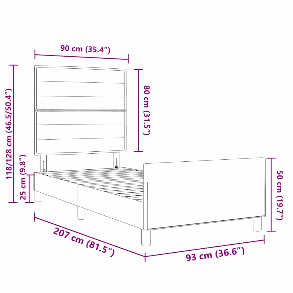 Krevetna konstrukcija Svjetlosiva 90 x 200 cm tkanina