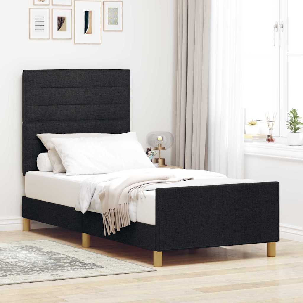Krevetna konstrukcija s uzglavljem Crna 90 x 200 cm tkanina