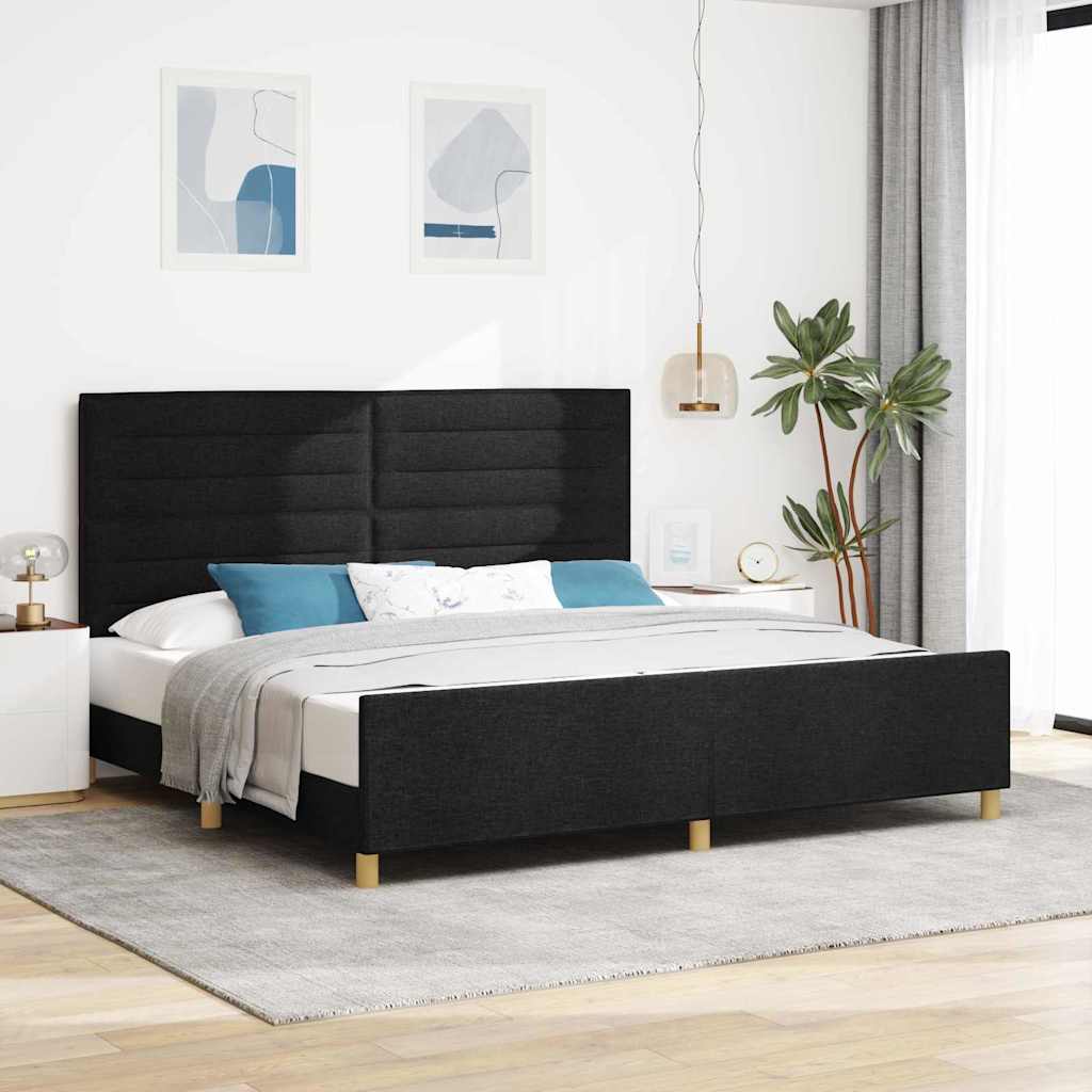 Krevetna konstrukcija s uzglavljem Crna 200 x 200 cm tkanina