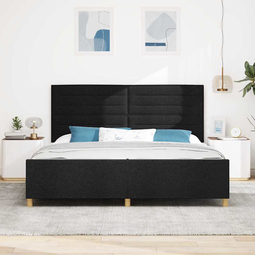 Krevetna konstrukcija s uzglavljem Crna 200 x 200 cm tkanina