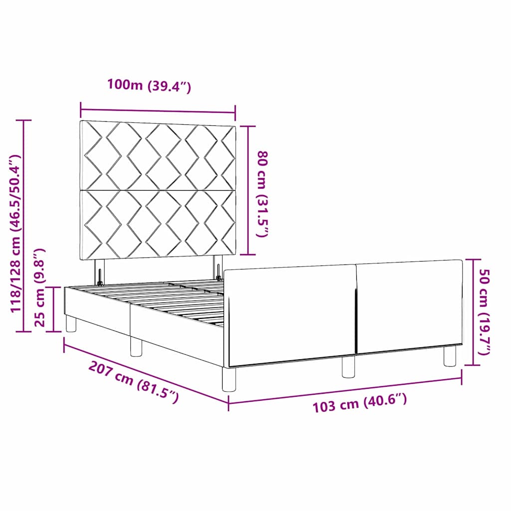 Krevetna konstrukcija Svjetlosiva 100 x 200 cm tkanina