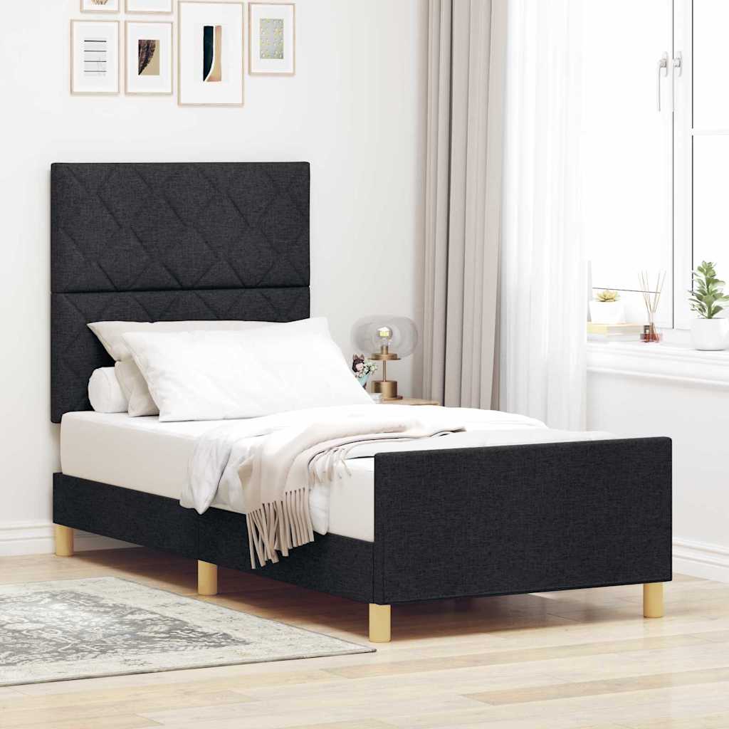 Krevetna konstrukcija s uzglavljem Crna 100 x 200 cm tkanina