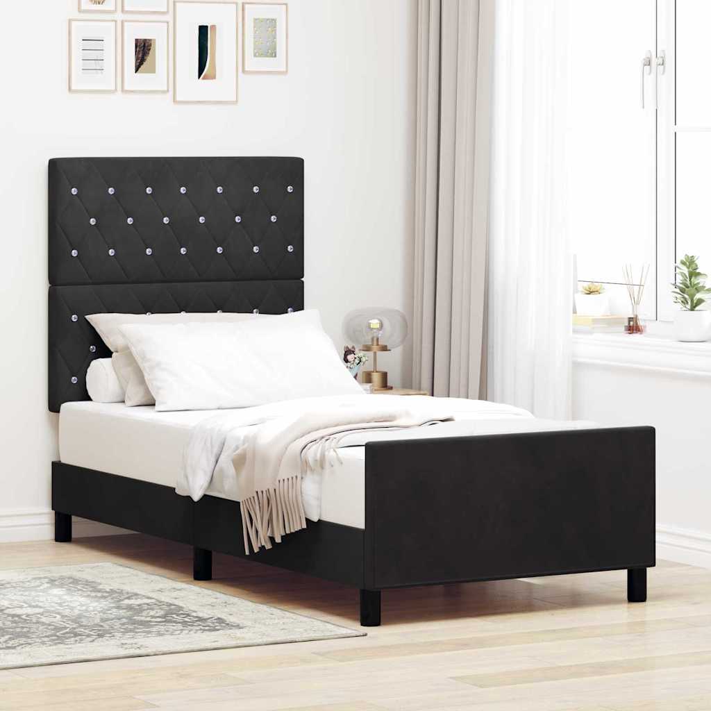 Krevet s opruga kutije s uzglavljem Crna 90 x 200 cm Baršun