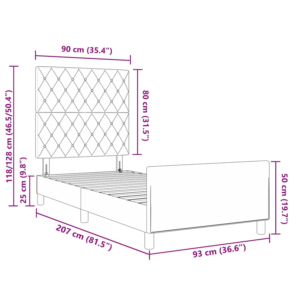 Krevet s opruga kutije s uzglavljem Crna 90 x 200 cm Baršun