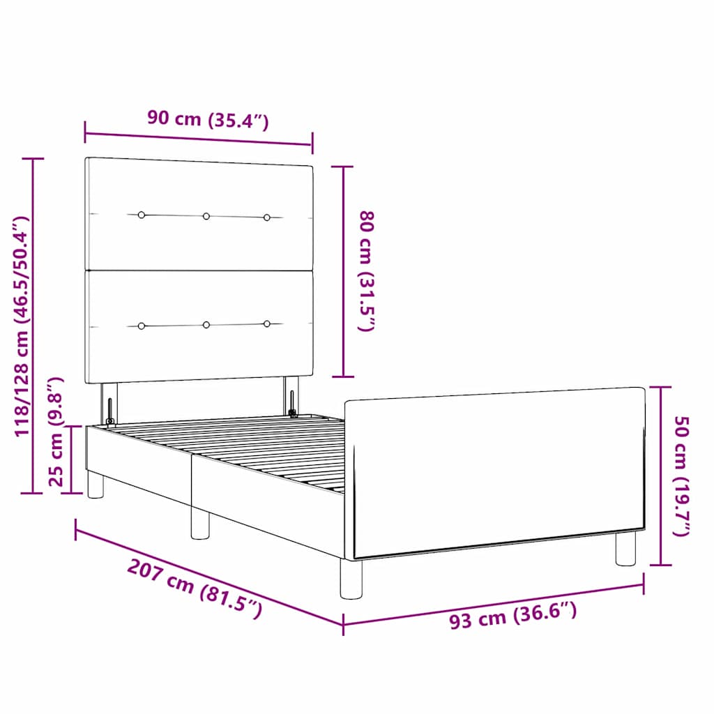 Krevet s opruga kutije s uzglavljem Crna 90 x 200 cm Baršun