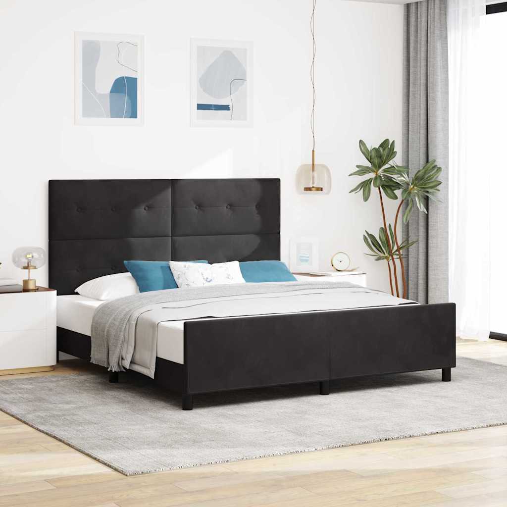 Krevet s opruga kutije s uzglavljem Crna 180 x 200 cm Baršun