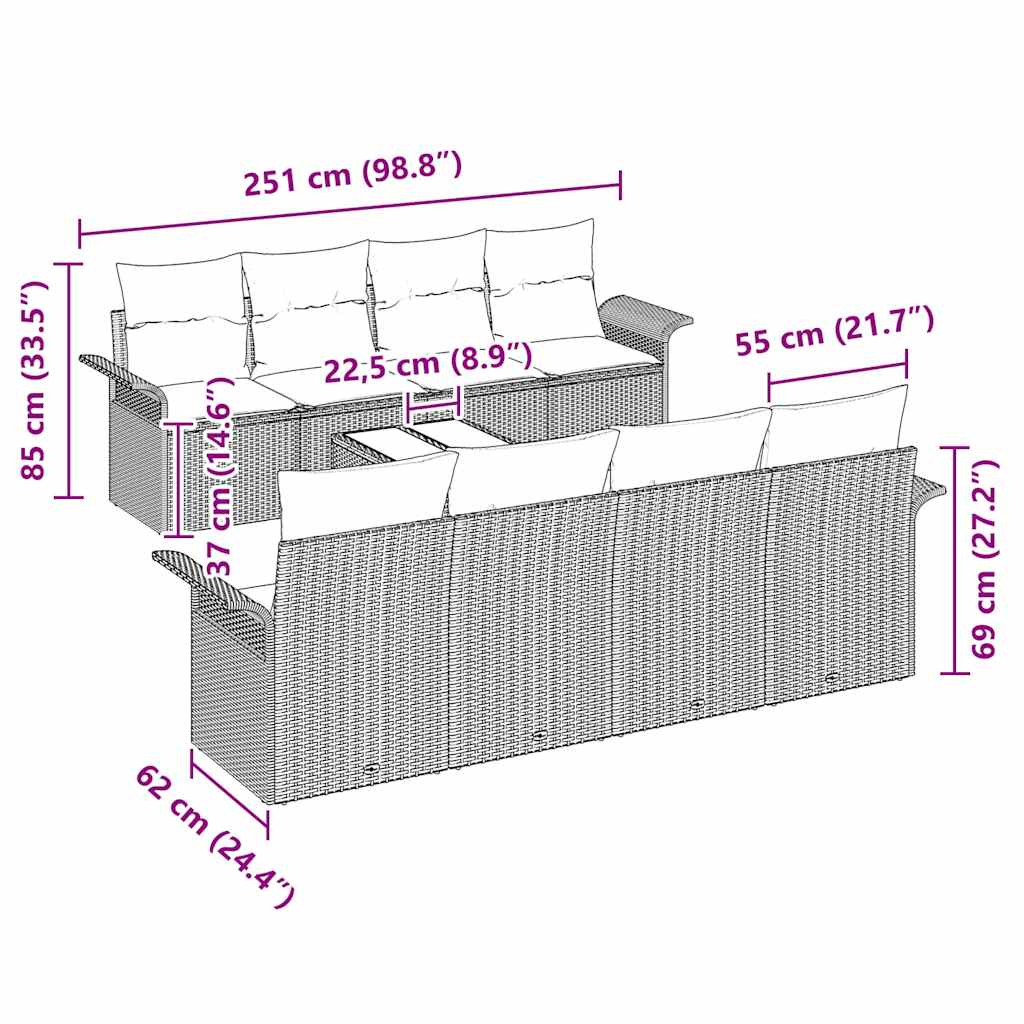 Sjedeća garnitura za vrt 9 pcs Svijetlo siva i tamno siva