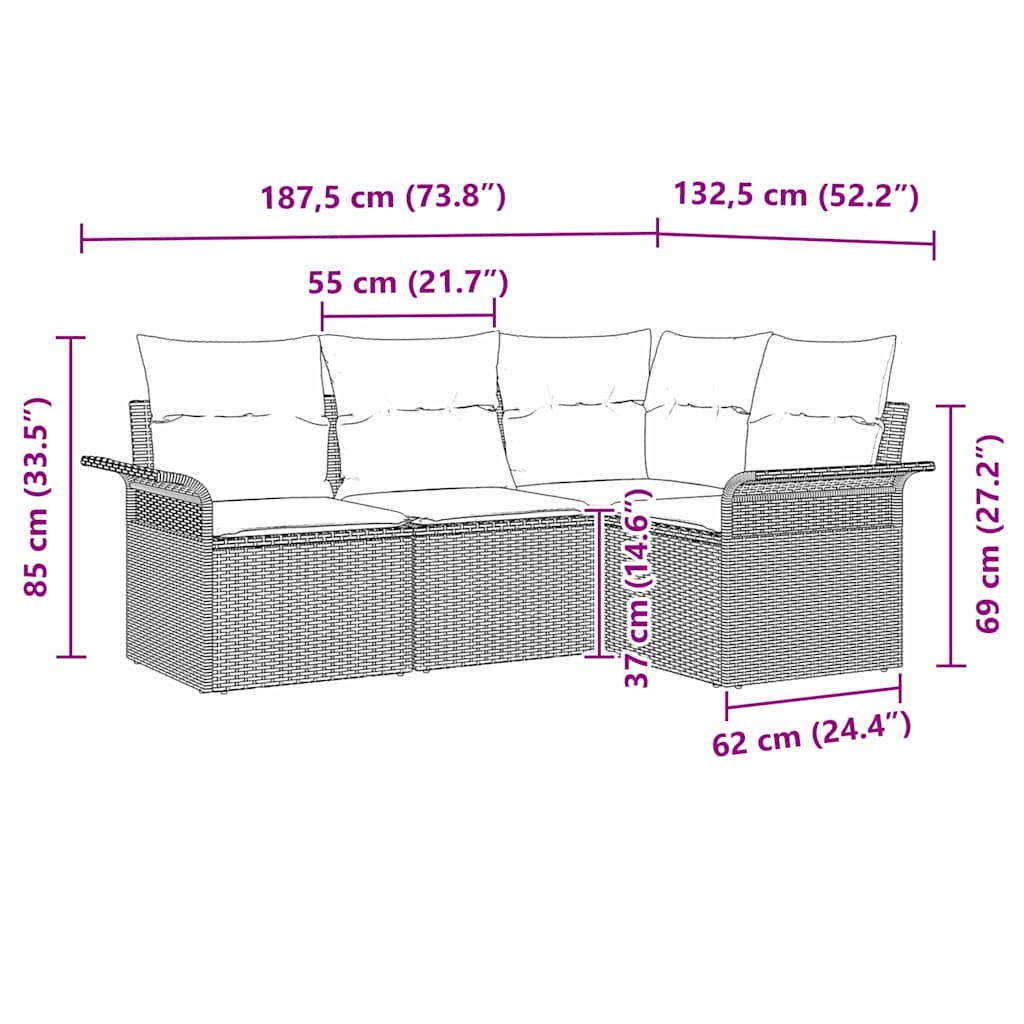 Sjedeća garnitura za vrt s pohranom 4 pcs Crna poliratan