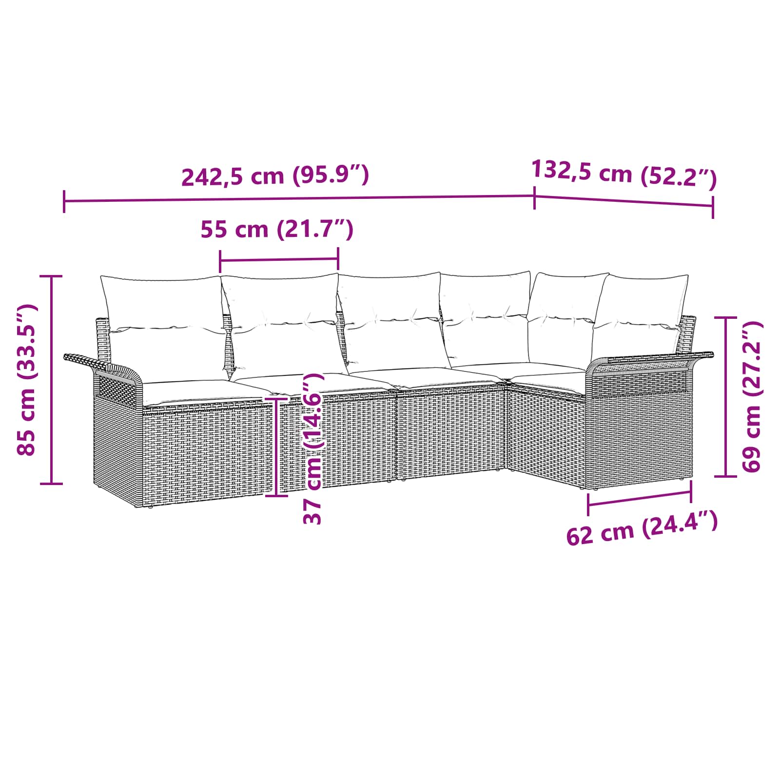 Sjedeća garnitura za vrt s pohranom 5 pcs Crna poliratan