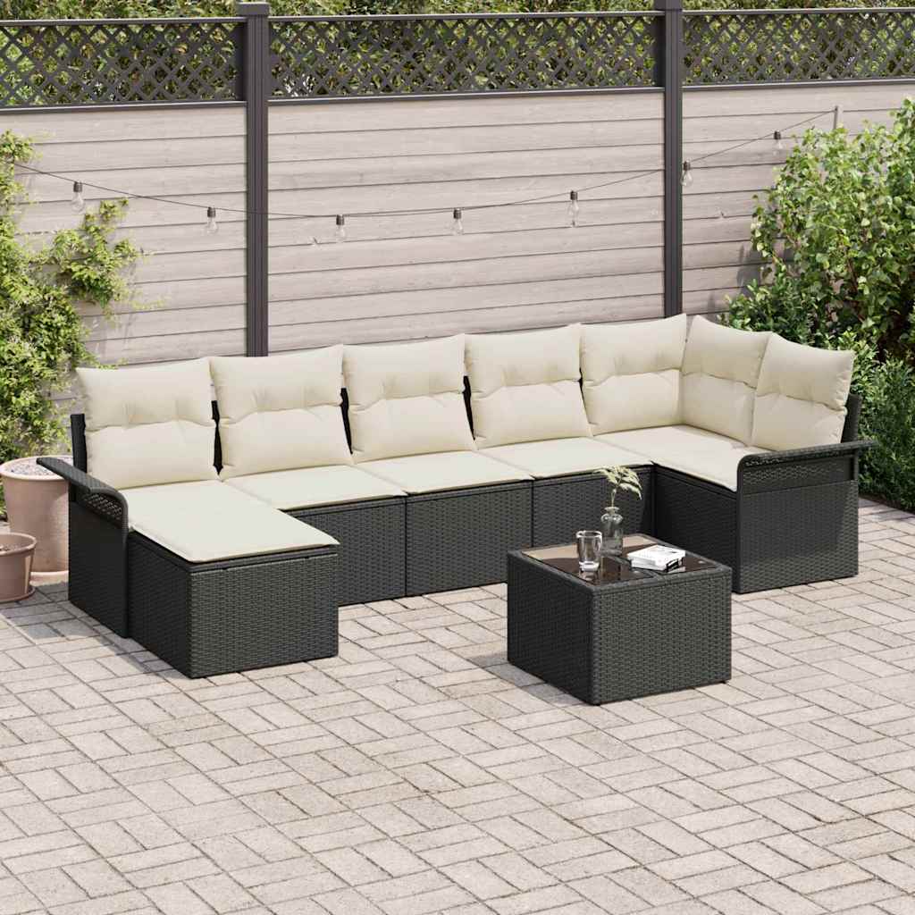 Sjedeća garnitura za vrt 8 kom. Crna poliratan 297,5 x 132,5 x 69 cm