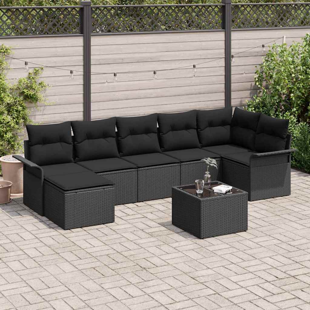 Sjedeća garnitura za vrt 8 kom. Crna poliratan 297.5 x 132.5 x 69 cm