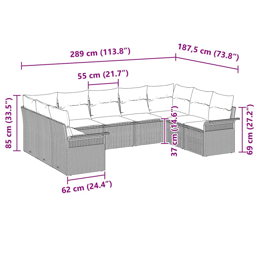 Sjedeća garnitura za vrt s pohranom 9 pcs Bež poliratan