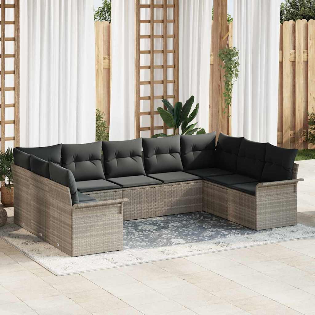 Sjedeća garnitura za vrt 9 kom. Svijetlo siva poliratan Svjetlosiva 289 x 187,5 x 85 cm