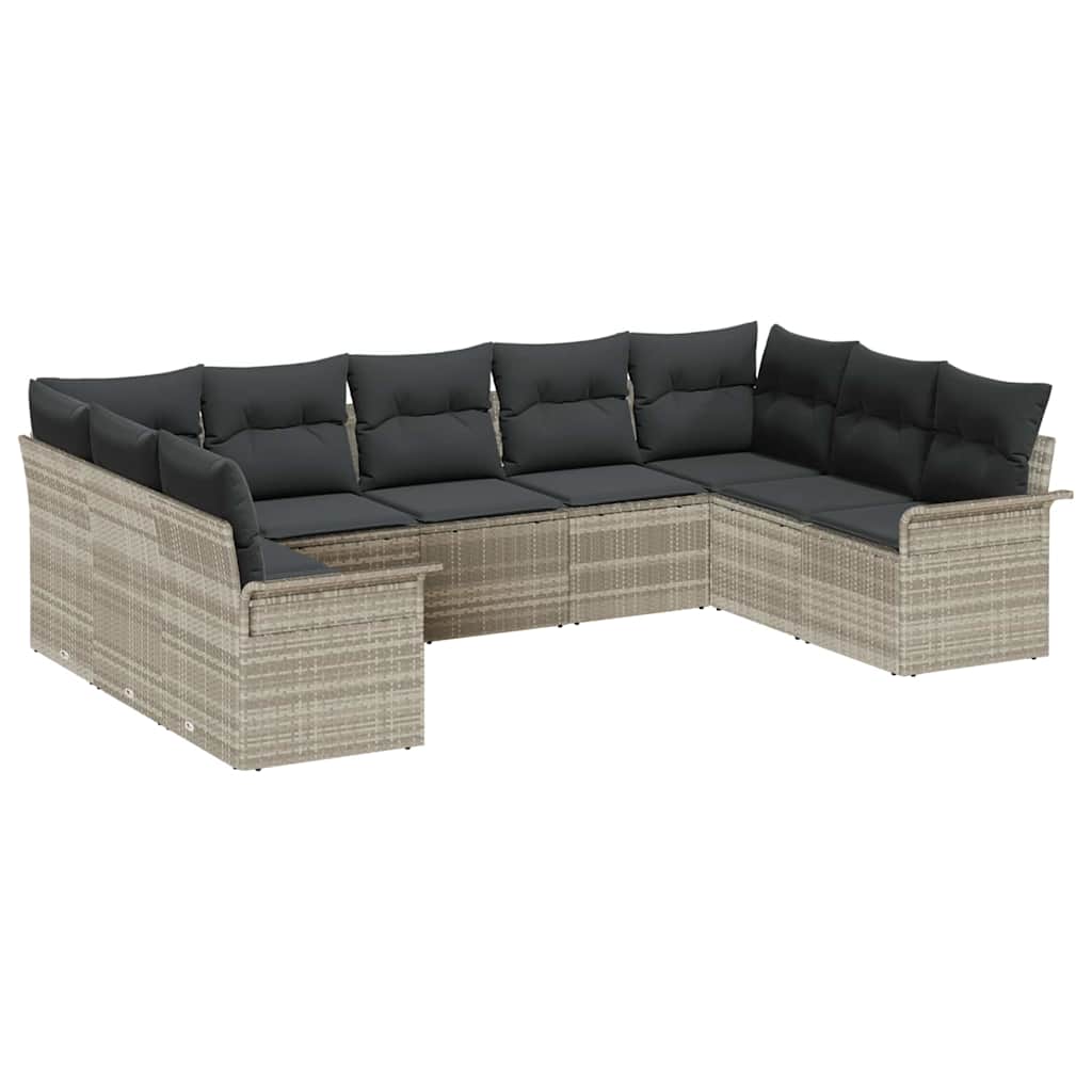 Sjedeća garnitura za vrt 9 kom. Svijetlo siva poliratan Svjetlosiva 289 x 187,5 x 85 cm