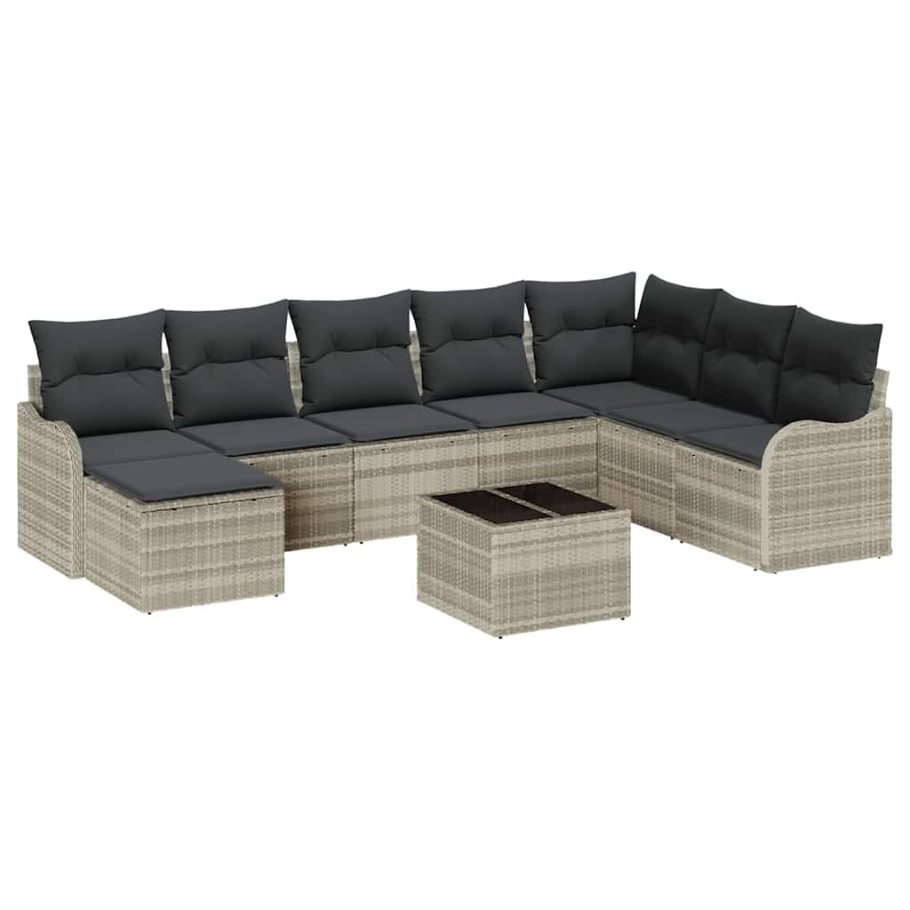 Sjedeća garnitura za vrt 9 kom. Svijetlo siva poliratan Svjetlosiva 287,5 x 177,5 x 69 cm