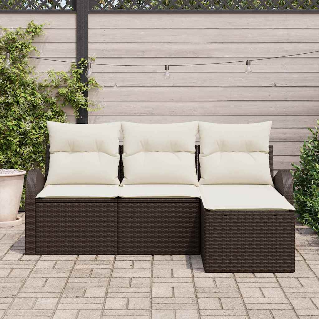 Set sofe s jastukom s pohranom 4 pcs Smeđa i bijela poliratan