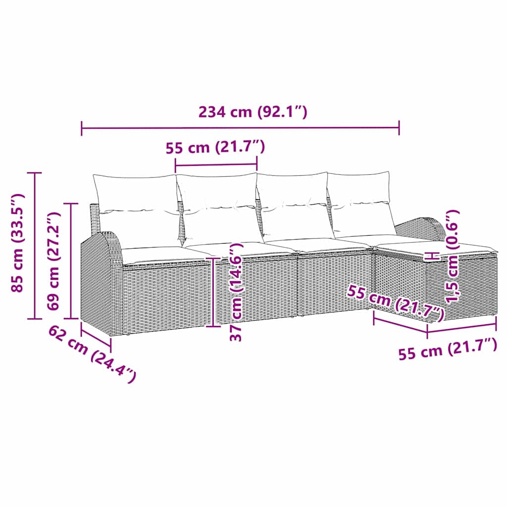 Set sofe s jastukom s pohranom 5 pcs Siva poliratan