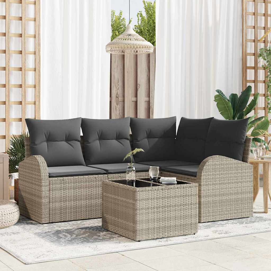Sjedeća garnitura za vrt 5 kom. Svijetlo siva poliratan Svjetlosiva 179 x 124 x 85 cm