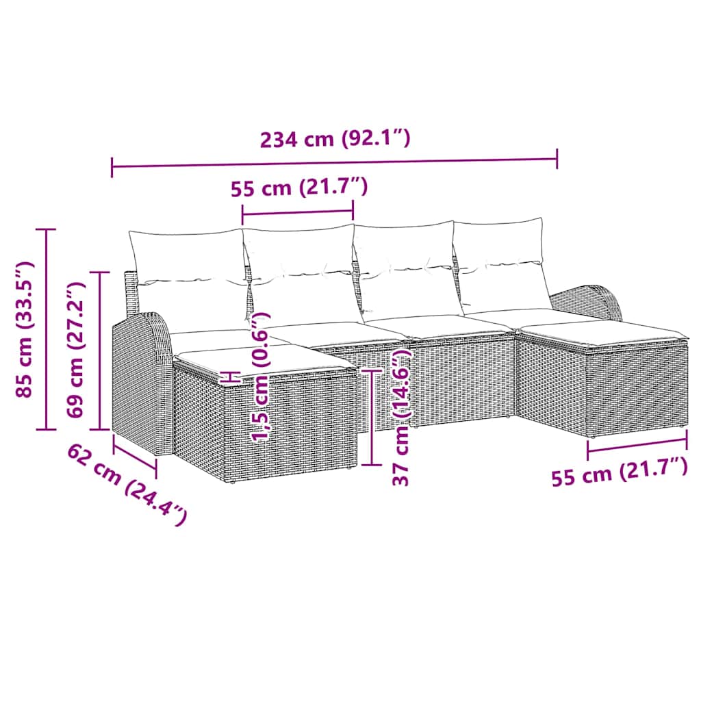 Set sofe s jastukom s pohranom 6 pcs Crna poliratan