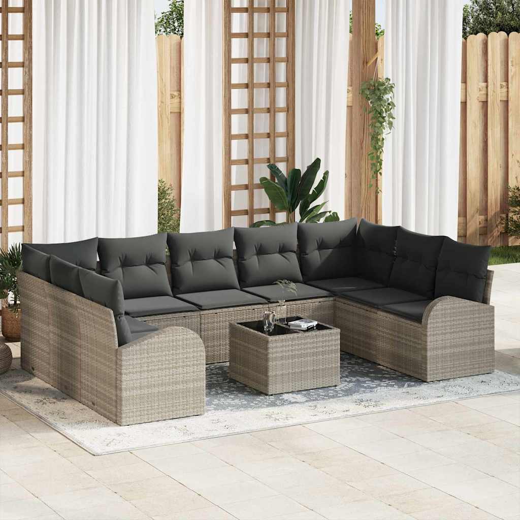 Sjedeća garnitura za vrt 10 kom. Svijetlo siva poliratan Svjetlosiva 289 x 179 x 85 cm