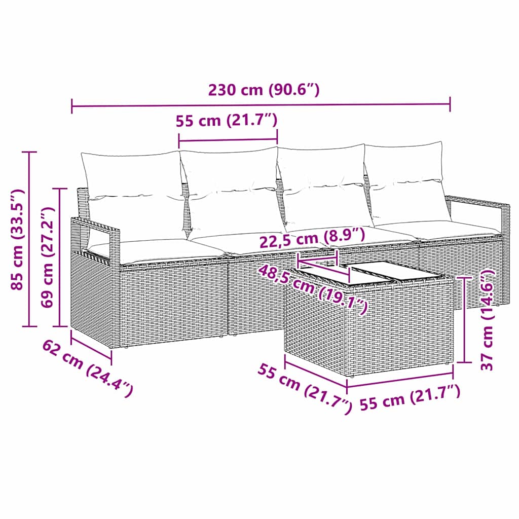 Set sofe s jastukom s pohranom 5 pcs Siva poliratan