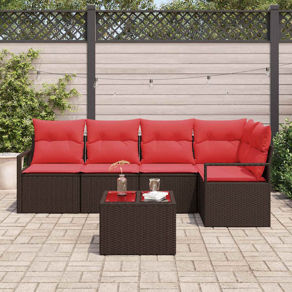 Sjedeća garnitura za vrt 6 kom. Smeđa i crvena poliratan 232 x 122 x 85 cm