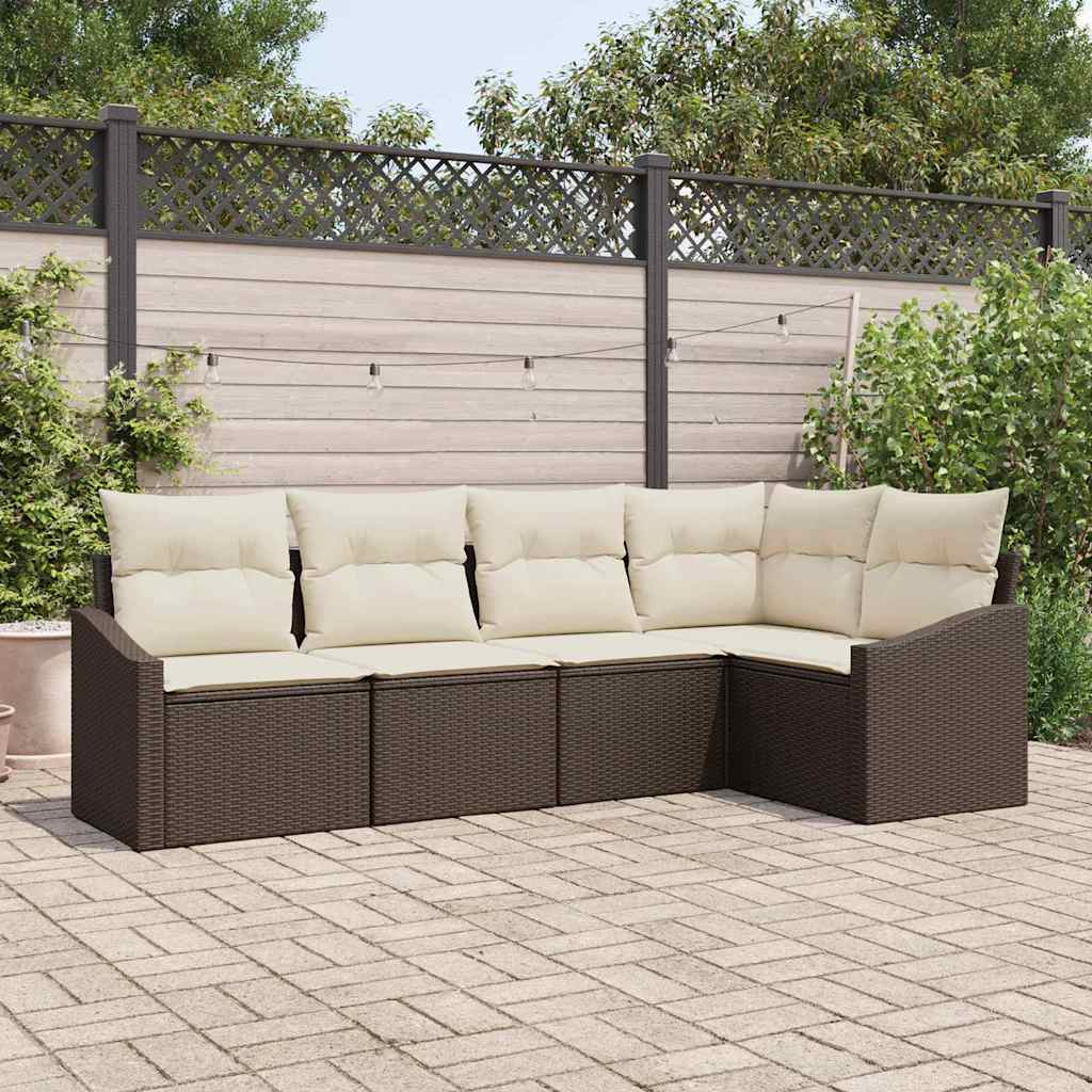 Sjedeća garnitura za vrt 5 pcs Smeđa i bijela poliratan