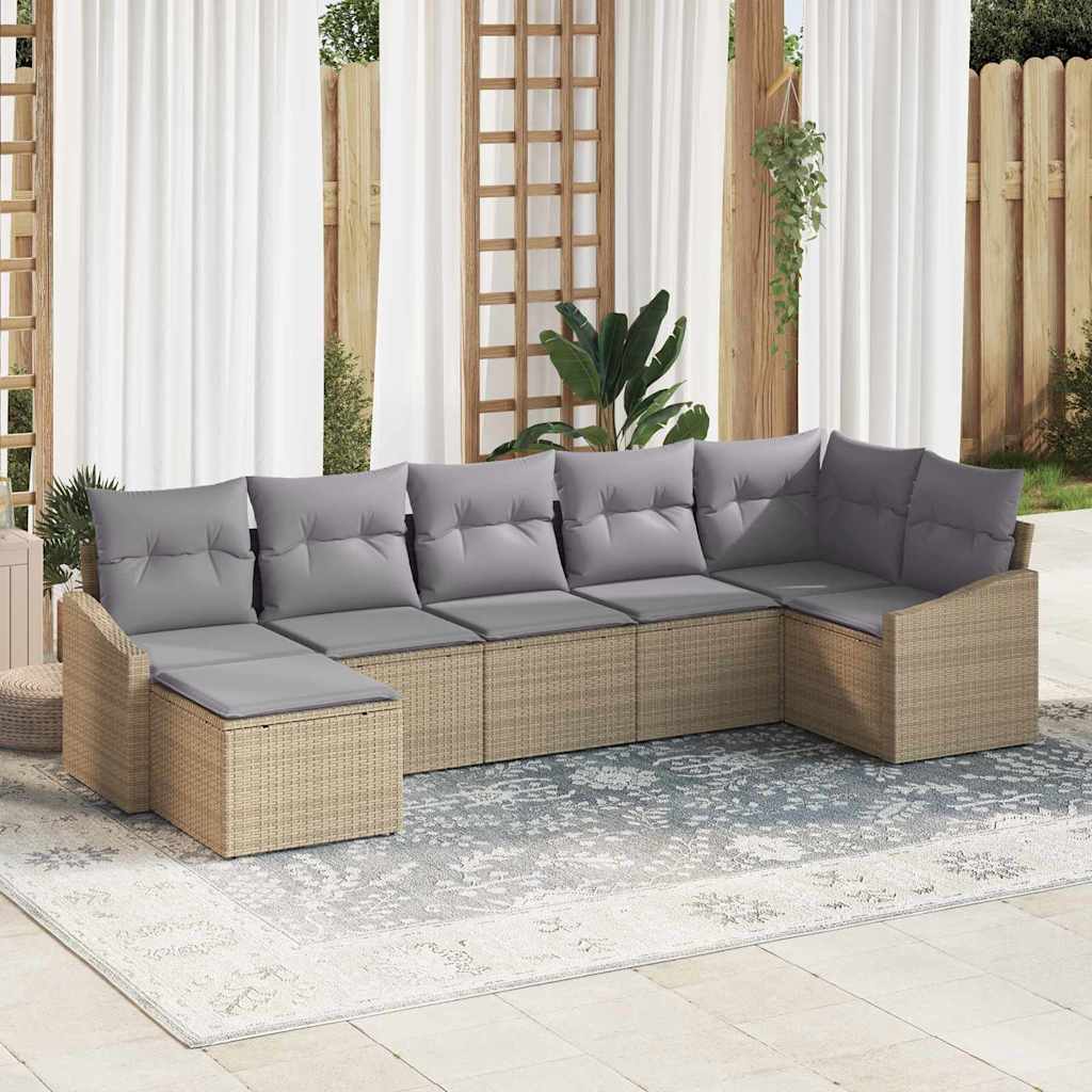 Sjedeća garnitura za vrt 7 kom. Bež i svijetlo siva poliratan 288,5 x 123,5 x 85 cm