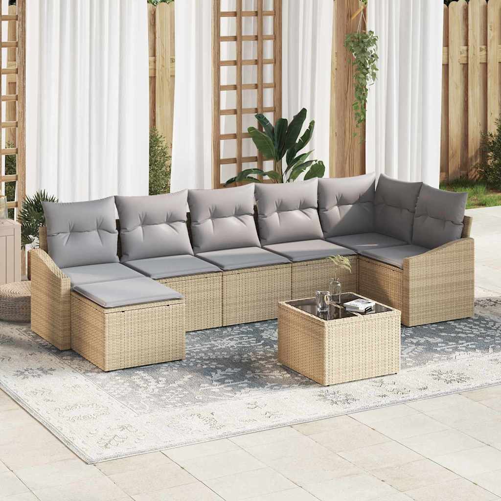 Sjedeća garnitura za vrt 8 kom. Bež i svijetlo siva poliratan 288,5 x 123,5 x 85 cm