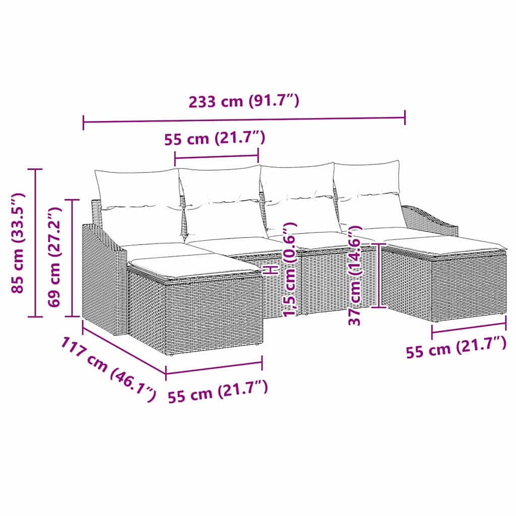 Vrtni set za objed s jastukom s pohranom 6 pcs Smeđa i krem