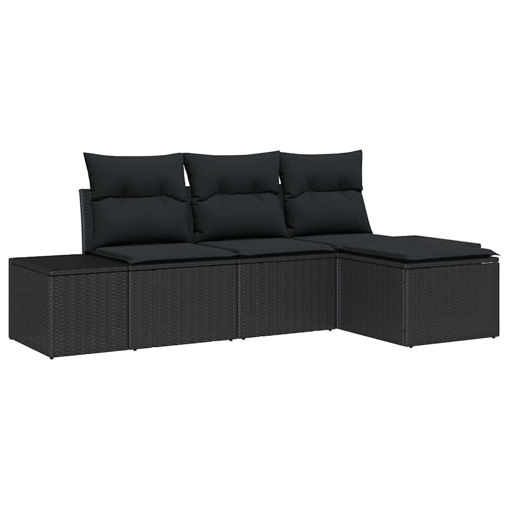 Sjedeća garnitura za vrt s jastukom s pohranom 4 pcs Crna