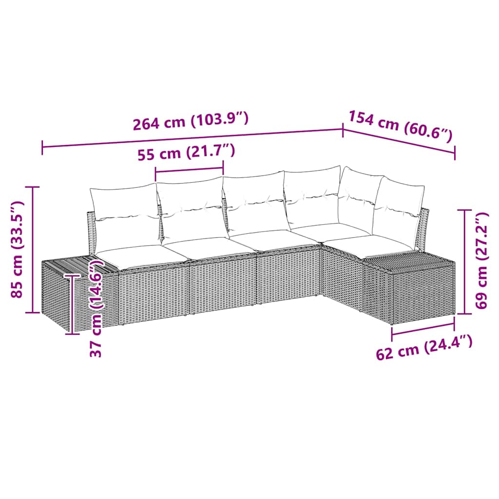 Sjedeća garnitura za vrt s pohranom 5 pcs Bež i krema poliratan