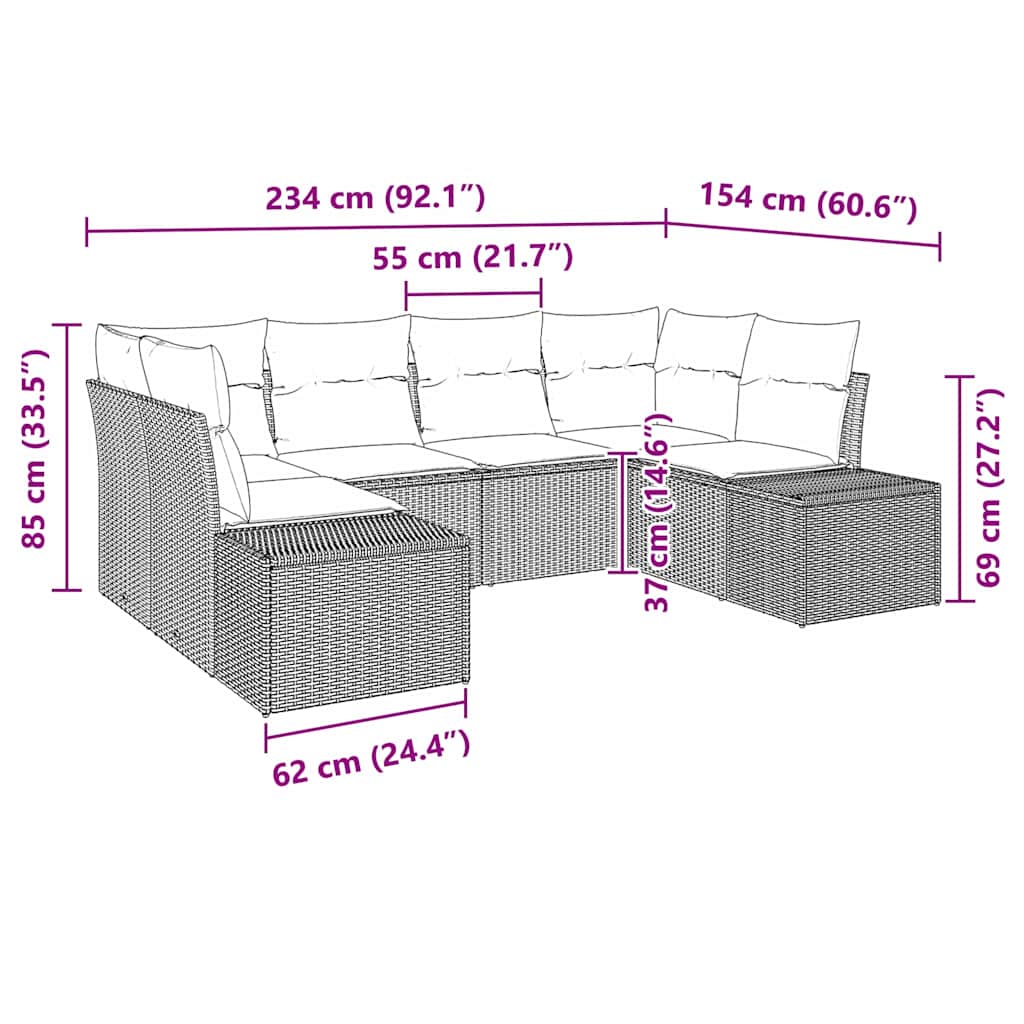 Sjedeća garnitura za vrt 6 pcs Svijetlo siva Poli ratan